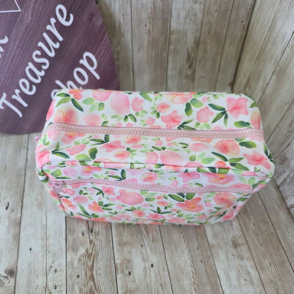 Women's Floral Print Small Cosmetic Bag - White/Pink - Picture 4 of 6